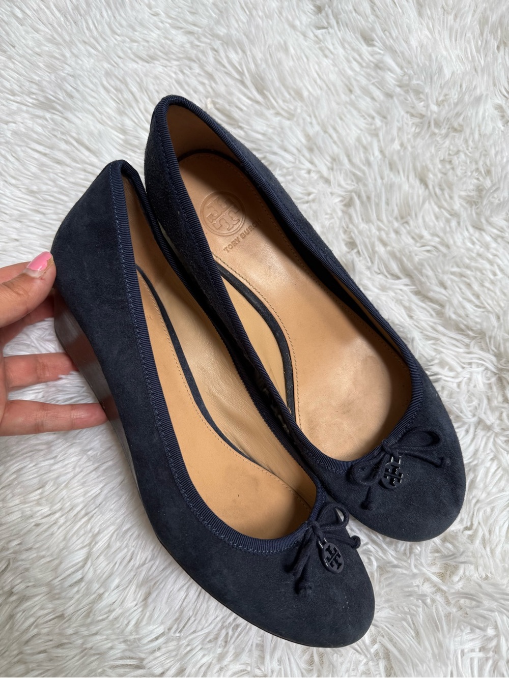 Tory Burch Navy Suede Wedges
